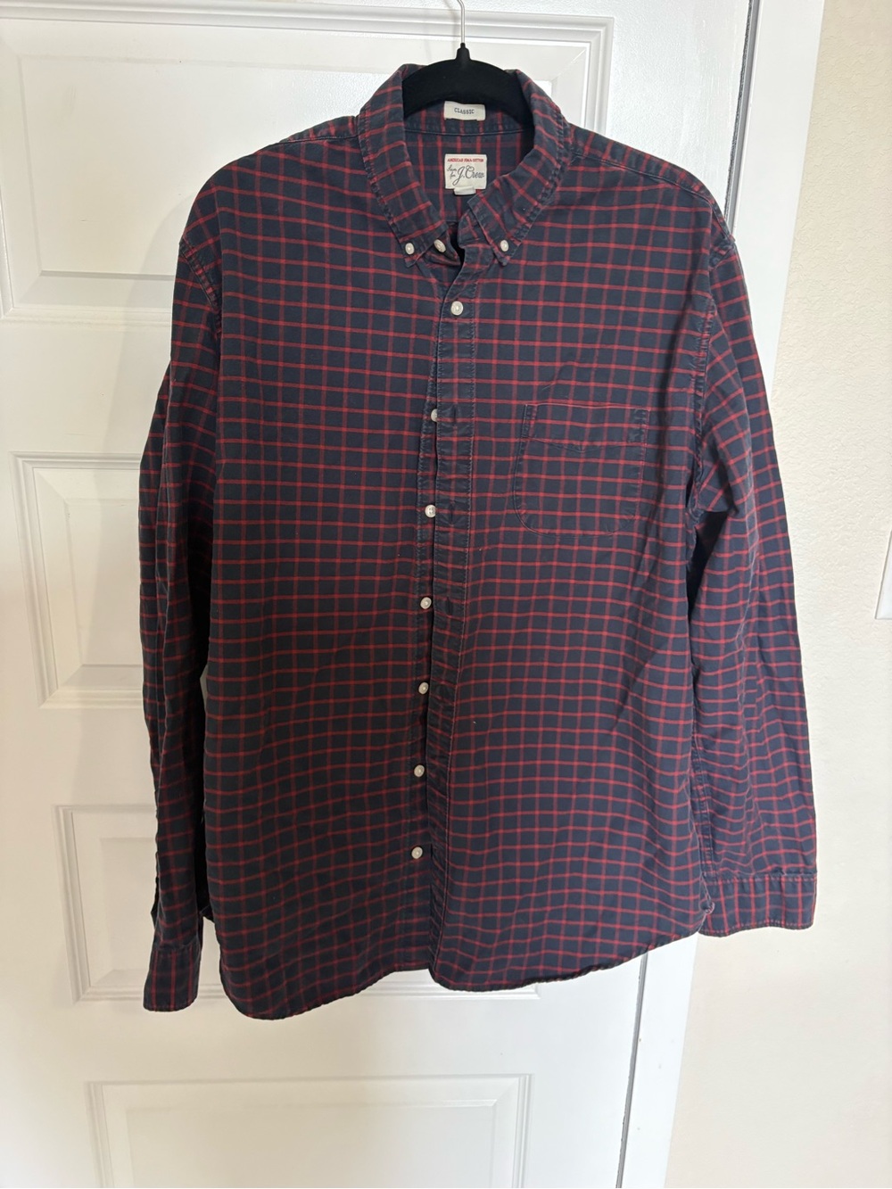 J. Crew Men’s Navy & Red Plaid Button-Down Shirt